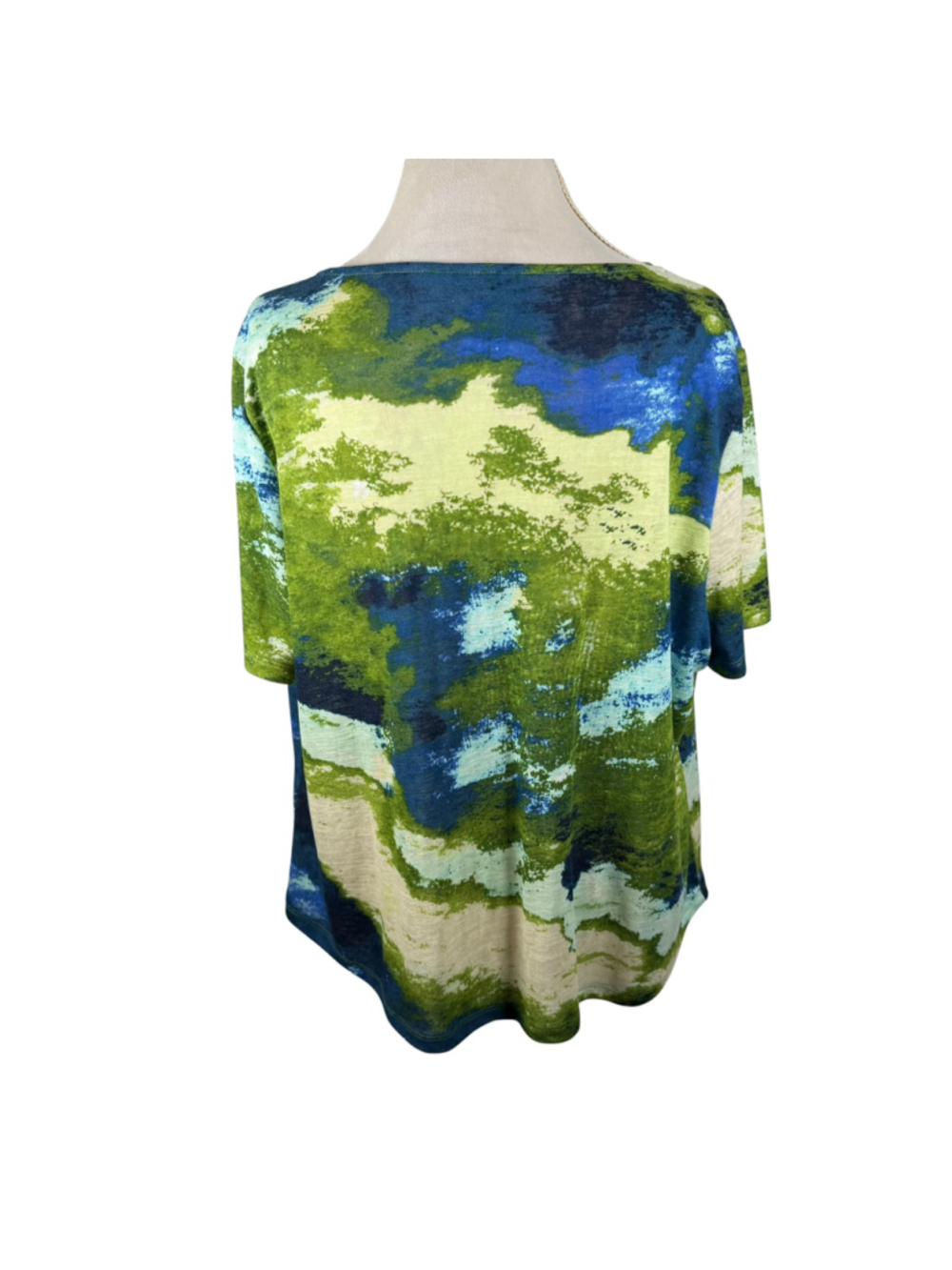 Chico's Watercolor Abstract Blouse Women's Size 3 = XL Green Blue Cowl Neck Top - Picture 7 of 8